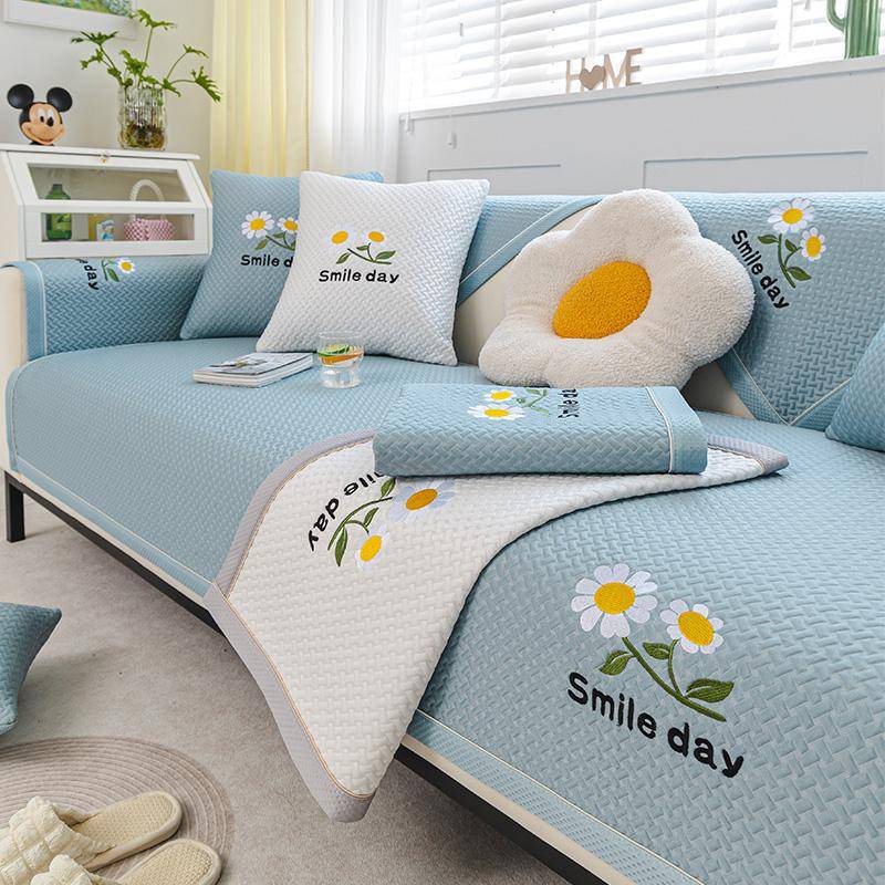 Summer Home Cool Feeling Flower Slipcover Funda sofá Non-slip Ice Silk Sofa Cushion Couch Sofa Covers Mat 90x70cm 1pc