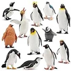 TOYMANY Pingvindjurfigurer, 12 stycken i set, Antarktis-djurfigurer, polarfigurer, vinterleksaker, smådjur, plastdjur, realistisk pingvin, djurfigur, för lek eller som dekoration