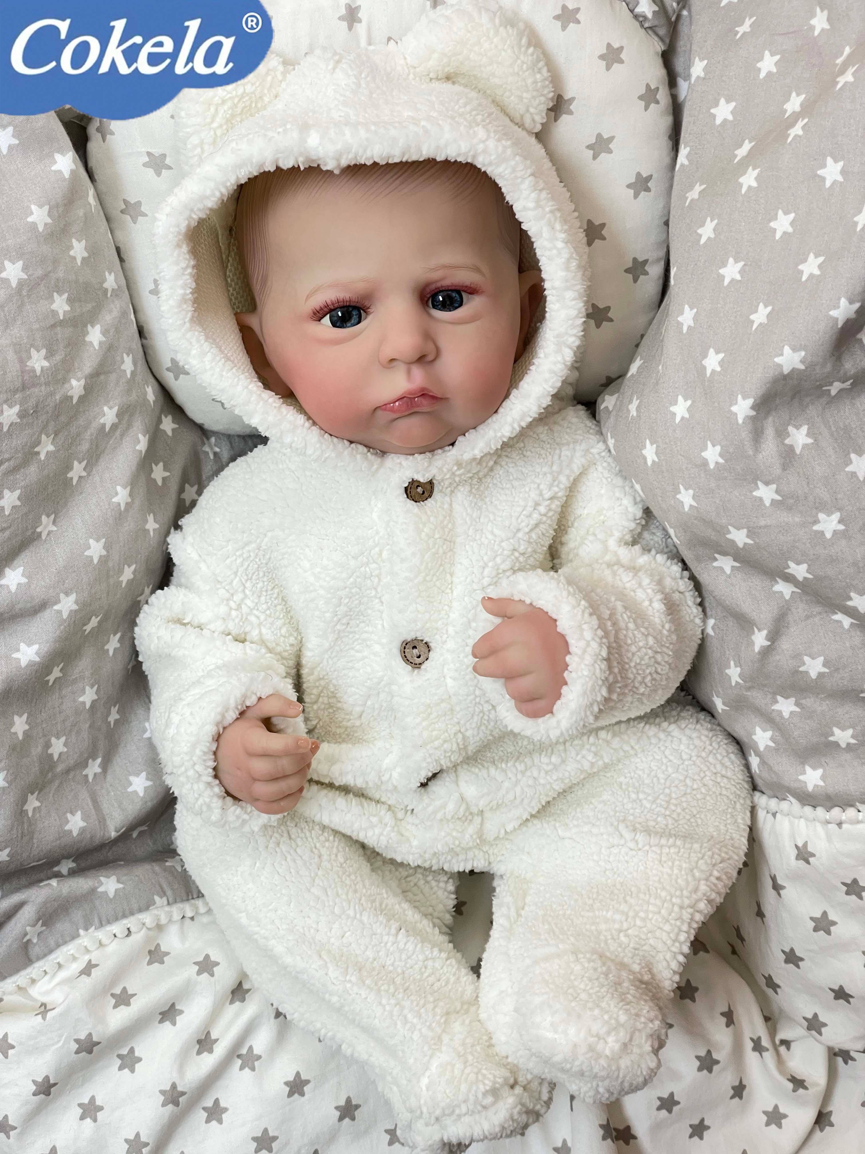 Cokela 19inch / 48cm Realistic Baby Doll Cute Vinyl Doll Real Soft Touch Kid Toy Doll Hand-Drawing Hair Silicone Reborn Baby