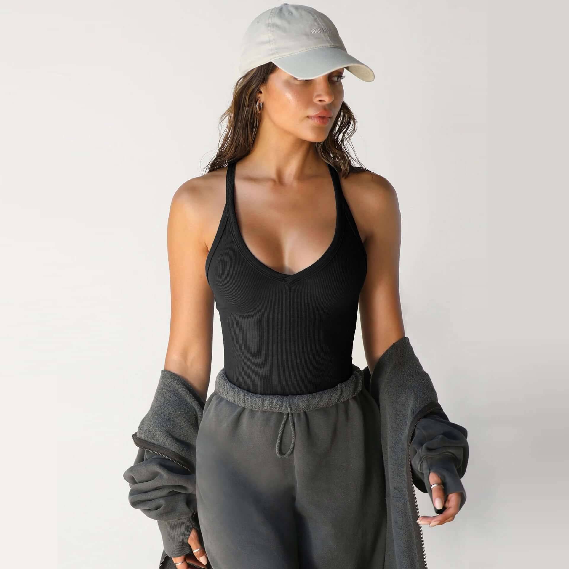 Spring Knitted Ribbed Vest Top for Women - Black / S