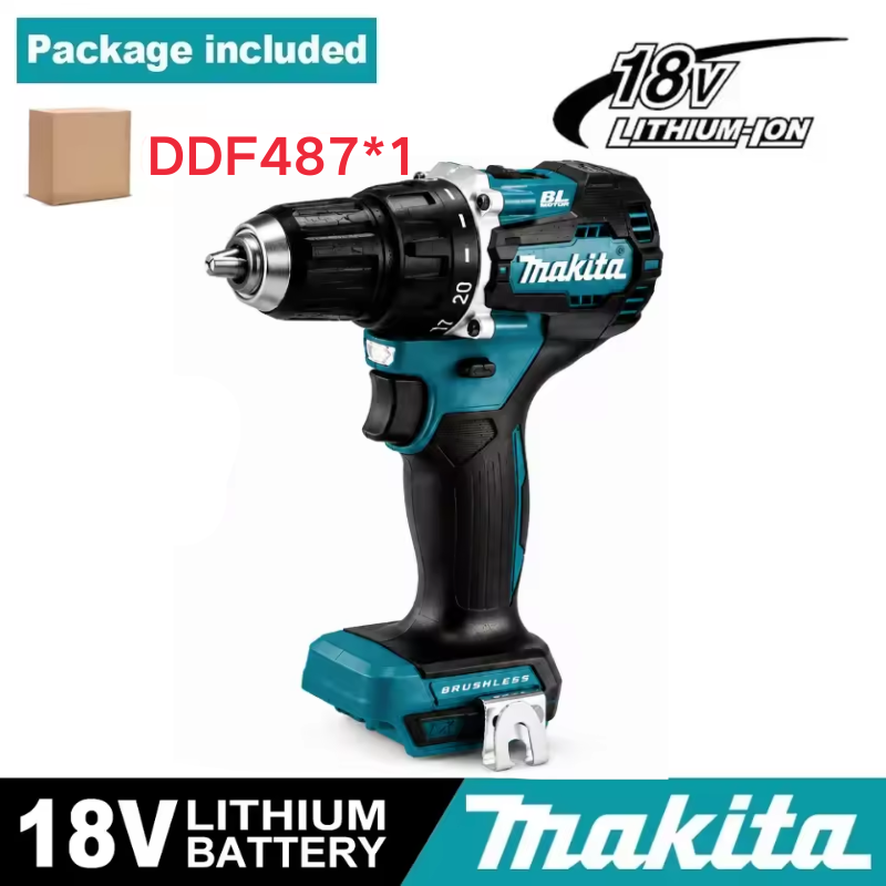 Original Makita Ddf487 18V Cordless Drill Brushless Electric Impact Screwdriver Cordless Tool Single Tool
