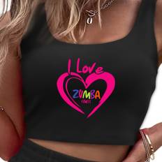 TEMU I Love Zumba Print Women's Sexy Plunge Scoop Neck Seamless Sleeveless Cropped Tank Yoga Top