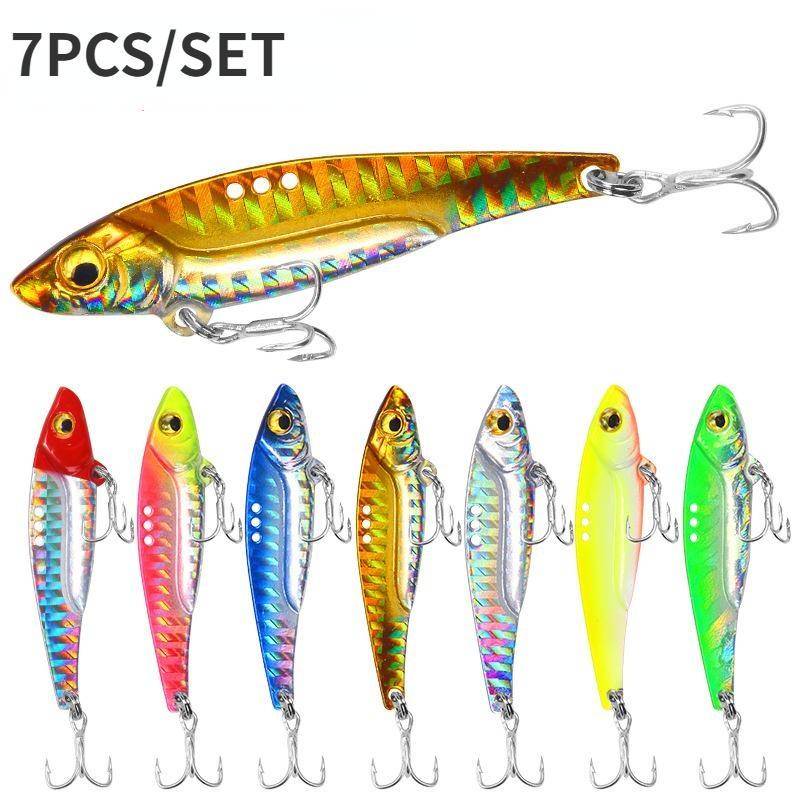 7 STK/SET Fiskedrag Långt kast Metall Järnplatta Paljett Blodspårkrok 8/13/16/20g 3d metallfiskkrokar 13g flerfärgad