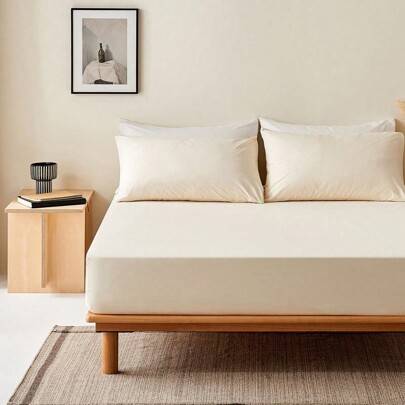 2/3 st. enfärgat dra-på-lakan, madrasskydd, madrassöverdrag, djupa fickor, mjukt och andningsbart, passar twin-, full-, queen- och king-size-sängar, 1 - Beige (Multi-size)