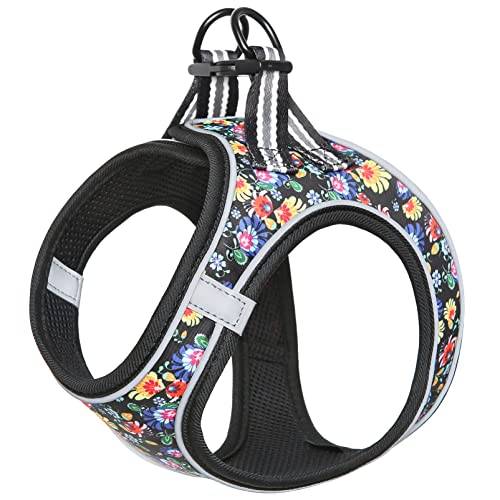 HEELE Hundsele för Hundar Sela Hund Liten Mjuk Mesh Sele för Medium Stor och Små hundar, Justerbar Reflekterande Andningsbar Valpsele, Blomma Svart, S