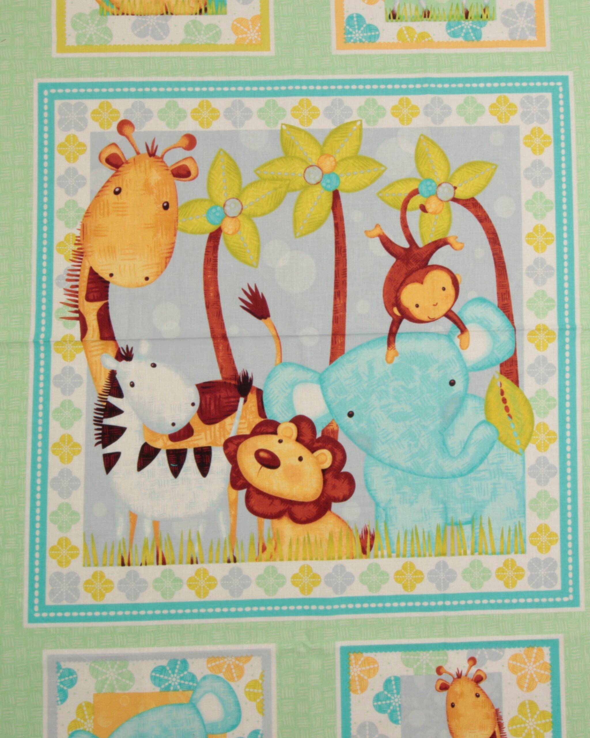 Sweet safari, 1 stort og 4 små motiver - Patchwork panel - 100% Bomuld