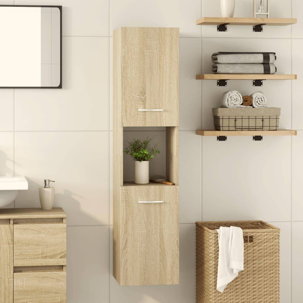 Badeværelsesskab 30×30×130 cm - konstrueret træ, sonoma-eg