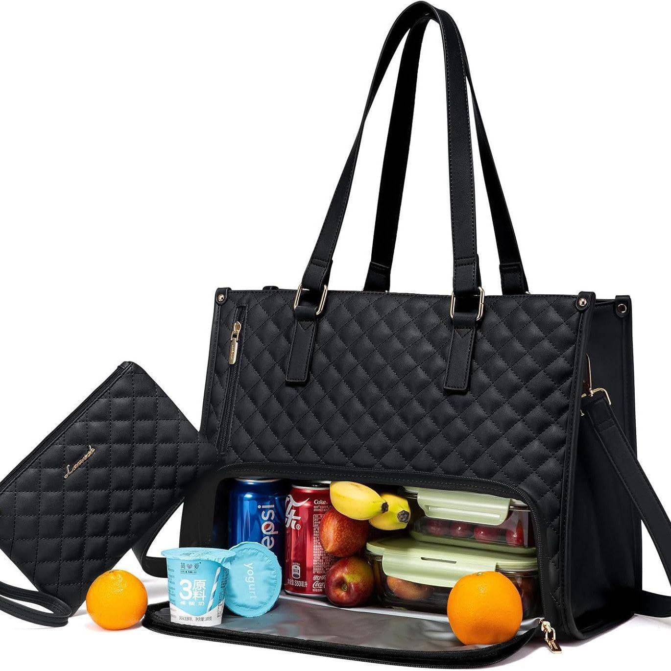 Tote Bag Women's Thermal Insulation Lunch Box Leak-proof Crossbody - Black / 36X16X30cm