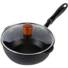 Svart panna med lock Hushållsstekpanna med Wok Japansk stil Liten Wok Induktionshäll Gasolhäll allmän-20cm Stekpanna Wok