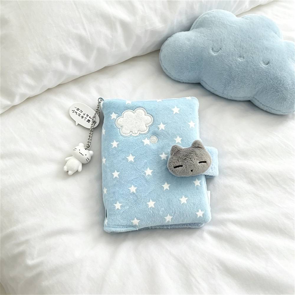 Cute Plush Cat Notebook M5 Star Cloud Embroidery Soft Canvas Pocket Journal Kawaii Daily Schedule Tracker Diary Stationery