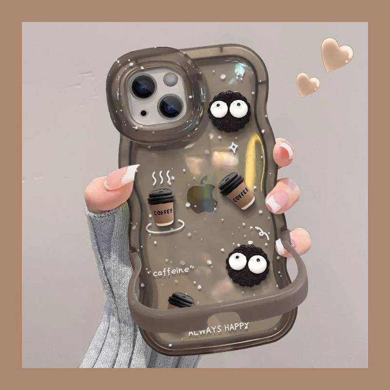 Cookie Coffee Dolls Suitable for Apple 15PRO Mobile Phone Case 14 Transparent Anti-fall 16 Invisible Double Bracket 13/12 Women Redmi K40/K40 Pro