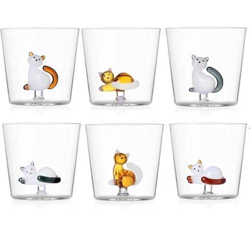 Ichendorf Set med 6 vattenglas djur djur gård tabby katt dekorerade glas