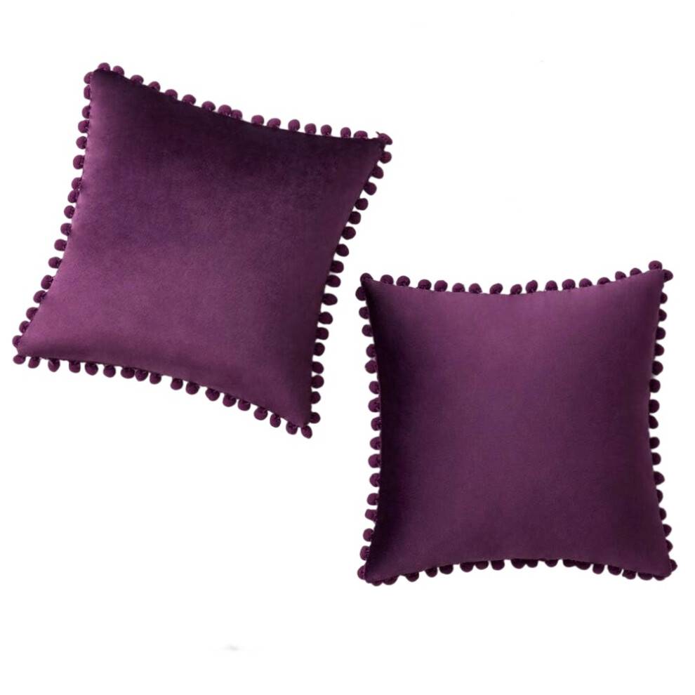 Pompomprydd soffkudde för elegant inredning, mjuka sammetsdekorationsöverdrag, osynlig dragkedja för enkel skötsel (18x18 tum)