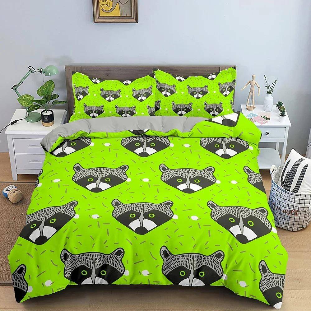 Djur Tvättbjörn Sängklädesset Pojkar Flickor Enkelsäng Queen Size Påslakan Örngott Säng Barn Vuxen Mode Hemtextil US Queen 228x228cm