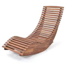 KOMFOTTEU Gungstol i akaciaträ, solstol upp till 160 kg, Rustik stil, ergonomisk trädgårdssäng, innergård, strand, natur, 157 x 60 x 76 cm(B x D x H)