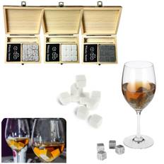 9 ST Whiskey Stones Set Chilling Stones Trälåda Chilling Rocks Återanvändbara isbitar för whisky mörkgrå färg