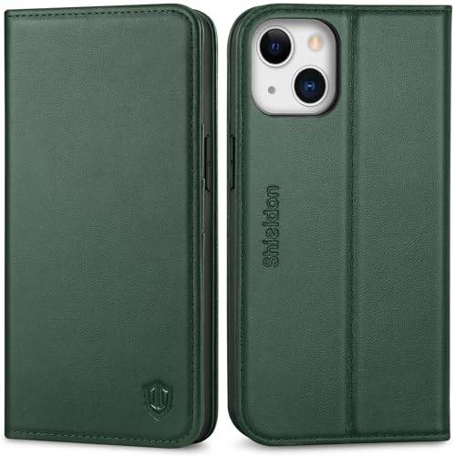 SHIELDON äkta läderfodral för iPhone 13 6,1", nattgrön