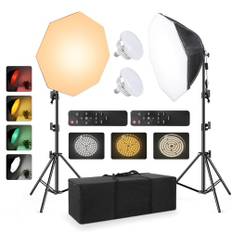 2-pack Softbox Continuous Lighting Kit för kamera fotovideo fotografi studioljus med 28 tum x 28 tum Octagon softbox och dimbar super ljus glödlampa/nylon färg skärm/ljusstativ/bärväska