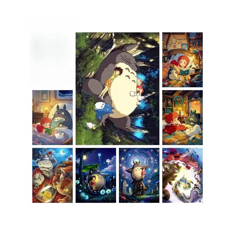 Tecknade Djuret Totoro Diamantmålning Japansk Anime 5D Diamantbroderi Korsstygn Handgjord Konst Present Heminredning
