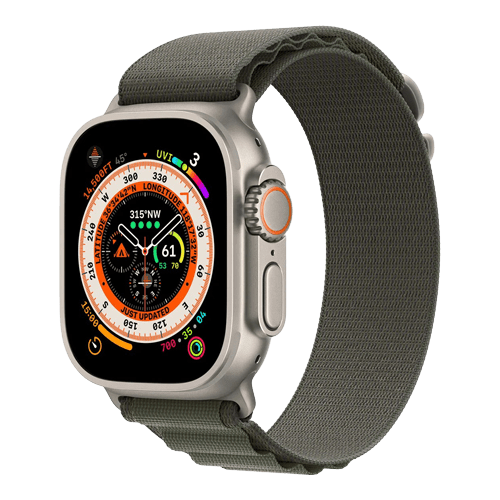 Apple Watch Ultra (2022) GPS+Cellular - Titanium/Alpine loop 49mm / Bra skick / Titanium Grön