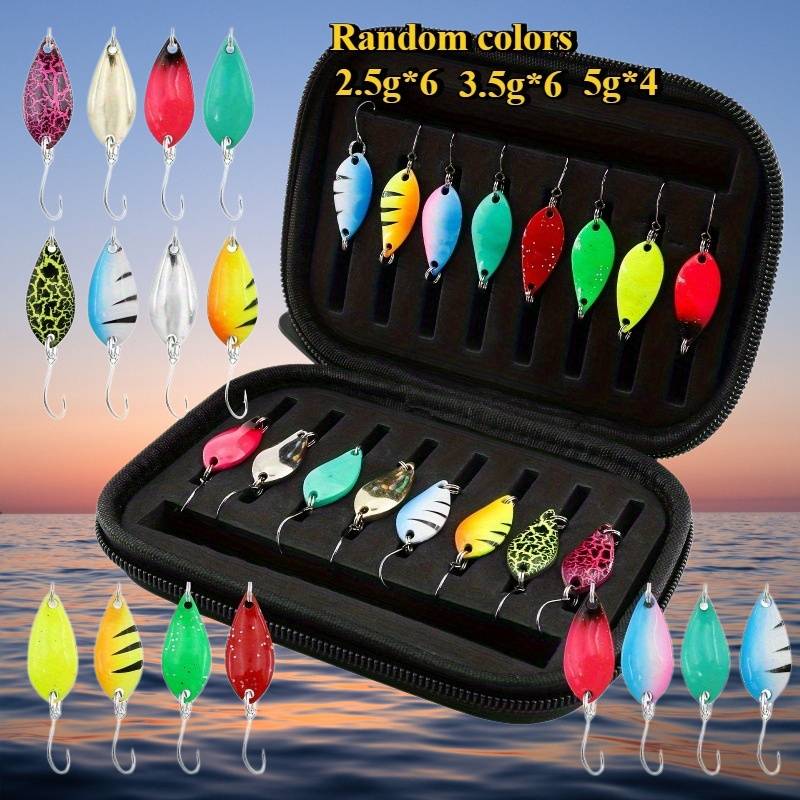 16pcs Metal Spinner Spoon Lure Kit Hard Bait Tackle with High-Strength Hooks for Bass Pike Trout Freshwater/Saltwater Fishing