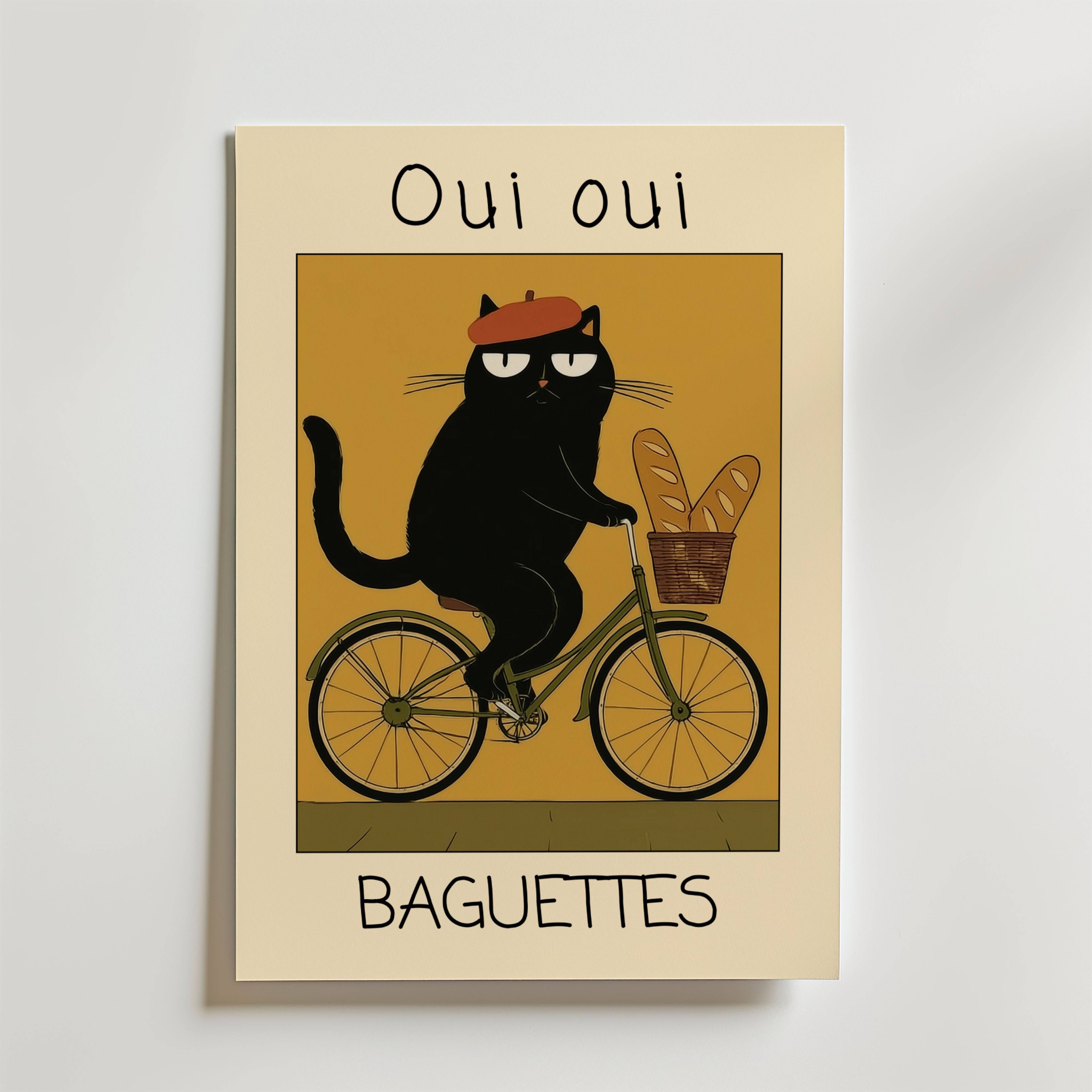 French Baguette Cat Poster - Premium Canvas 70x100 cm