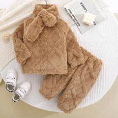 3st Baby Boys Warm Fleece Jacquard Havregryn Grå Sweatshirt Set med Luddig halsduk, Lämplig för Baby Att Bära Under Höst/Vinter, Bekväm och bedårande - Kaki (6-9M,9-12M,12-18M,18-24M,2-3Y)