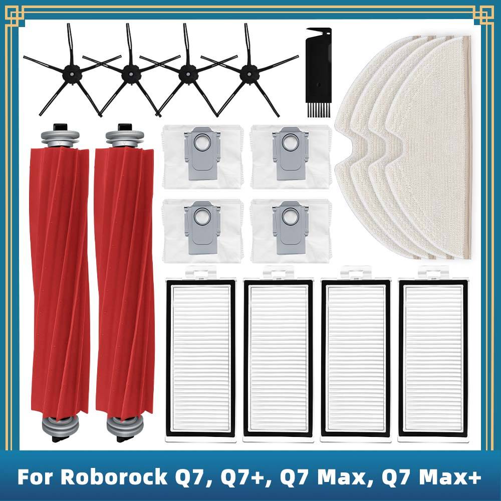 Kompatibel för Roborock Q7 , Q7+ , Q7 Max , Q7 Max+ Plus , T8 Robotdammsugare Huvudborste Sidoborste Filter Mopp Dammpåse Reservdelar white
