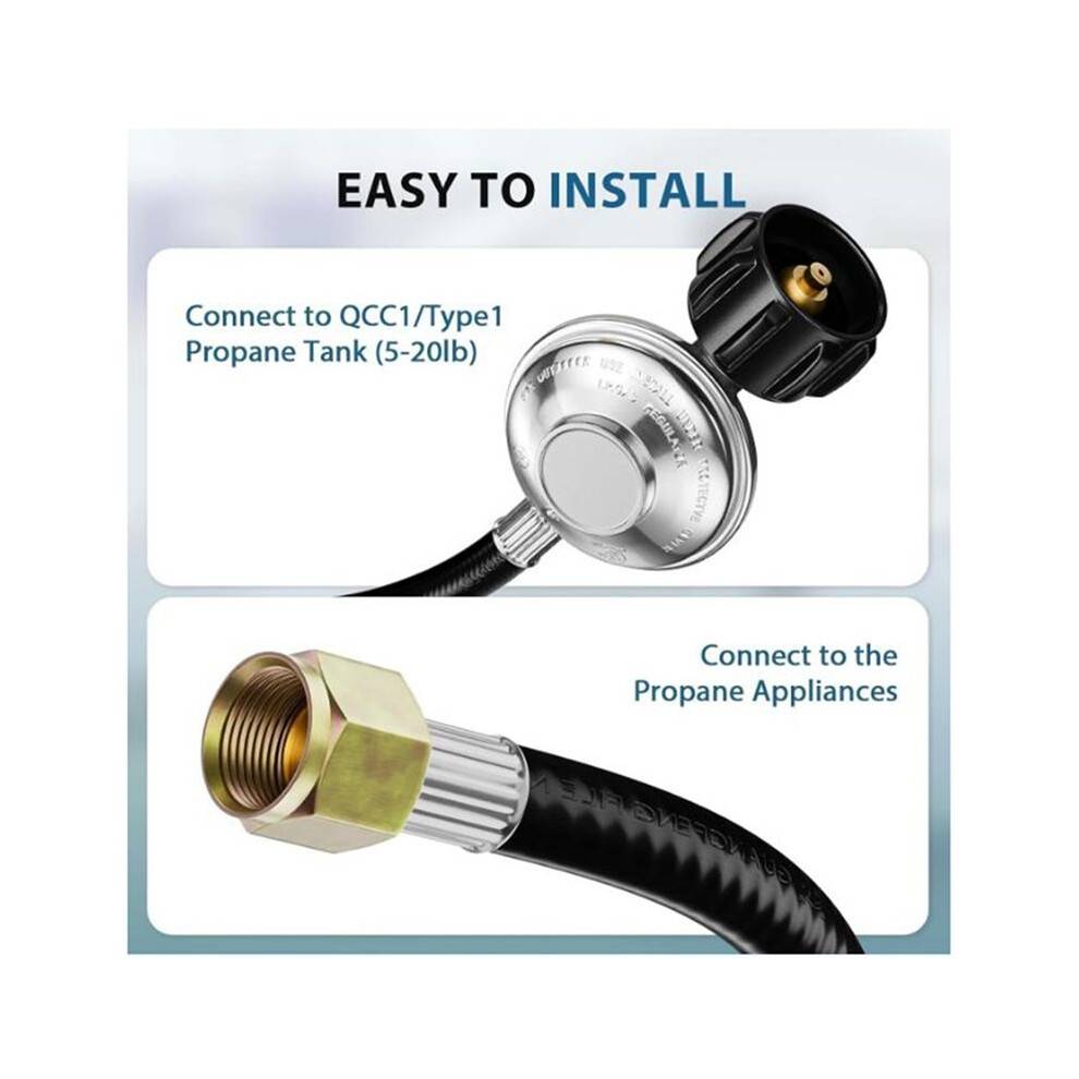 Propane Regulator with 3 Ft Hose, Universal Grill Replacement Regulator, 3/8" Female Flare 20 Lb Propane Tank Connection