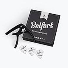 Belfort® ️ Capo för gitarr + 3 plektrum + gratis eBook ★ lätt att använda ★ robust capo för gitarr – västerländsk gitarr, akustisk gitarr, konsertgitarr, elgitarr, Banjo & ukulele