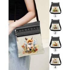 Svart och vitt randmönster Slumpmässig oljemålning Kreativ axelväska, Akvarell Fox Cartoon Mönster Crossbody-väska För Kvinnor, Rolig Dam Crossbody-vä - Multifärgad
