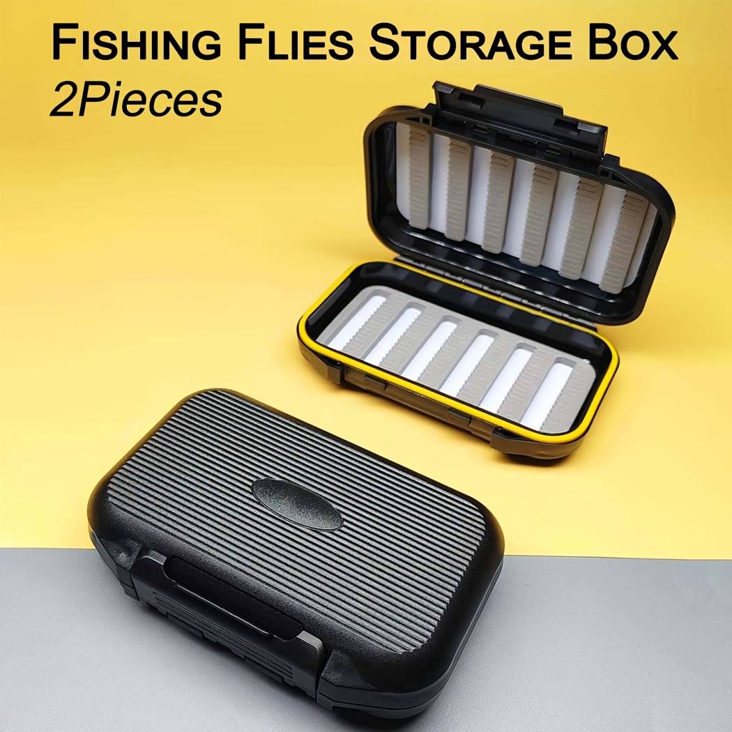 2pcs Fly Fishing Box With Slim Grip Foam, Flies Storage Box, 12.7*8*4cm, Double Sided Fish Lure Bait Portable Fly Fishing Box