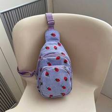 Strawberry Print White Crossbody-väska för kvinnor, Fanny Pack, Myntväska, Liten telefonväska med flera fickor, Söt resväska - Blåröd