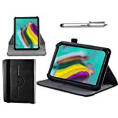 Navitech Svart läderfodral med 360 roterande stativ och Atlas Stylus kompatibel med Samsung T590 Galaxy Tab A | Samsung Galaxy Tab A T550 | Samsung Galaxy A SM-P580 surfplatta