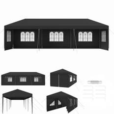 Aufun paviljong vattentät 3 x 9 m mörkgrå trädgårdspaviljong med 8 sidoväggar polyeten öltält dörr med dragkedja för trädgård fest bröllop picknick marknad