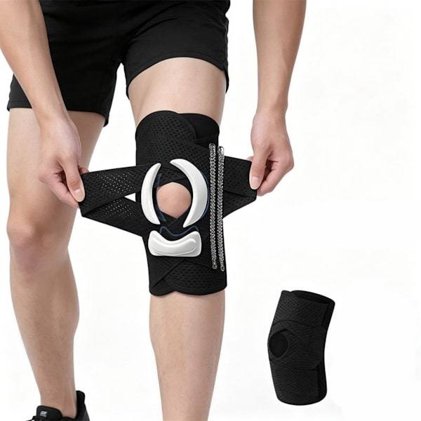 Knæbind med dobbelt remkryds, silikone patellapude og fire fjederærmer, justerbar pasform til løb, basketball, badminton og vandreture Black XL