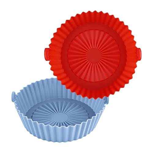 LUTER 2st Air Fryer Silicone Pots, 14,5cm Diameter Runda Air Fryer Basket Tillbehör Till Air Fryer med 2 Färger (Röd, Blå)