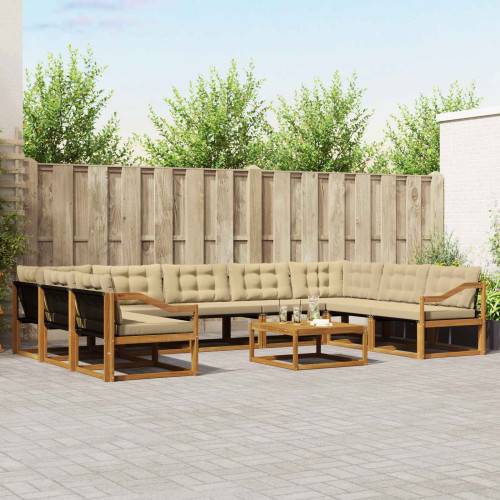 Utomhussoffset med kudde 10 pcs Naturlig och Beige