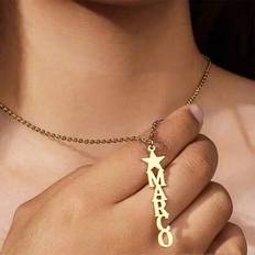 Anpassat stjärnhalsband - Elegant hänge i rostfritt stål med personliga vertikala bokstäver, unika smycken för vardagsbruk, personligt halsband - Multifärgad (silver,guld)