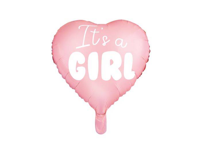Lyserød babyshower hjerte folieballon med hvid skrift - 45 cm.