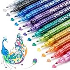 Glitter markörpennor, Ohuhu 12 glitterfärger permanenta markörer med akrylbläck, vattenbaserad och fin spets för barn vuxna DTY hantverk korttillverkning, affisch, album, scrapbooking