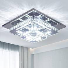 CXGLEAMING modern kristall-takbelysning, kvadratisk kristallkronlampa, sval vit, LED, infälld taklampa för sovrum, hall, bar, kök eller badrum