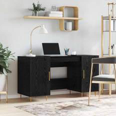 vidaXL Skrivbord med hylla Svart ek 140 x 50 x 75 cm Konstruerat trä