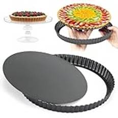 Quiche Tart-tenn, non-stick rund quiche panna 22 cm, avtagbar lös botten quiche panna, räfflad tårta pajform, kolstål