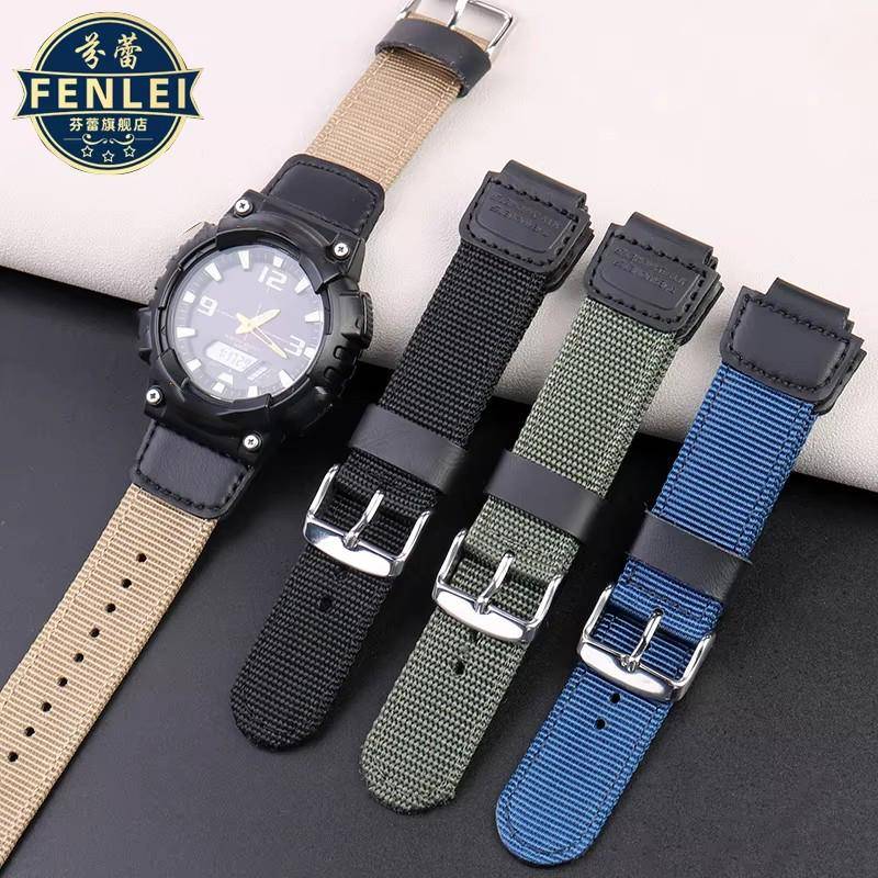För Casio nylonrem W-735H AE-1200WH SGW-300/400H/500H AQ-S810W AE-1000/1300 MRW-200H Konvex 16 18mm Kanvas Silikon Klockarmband