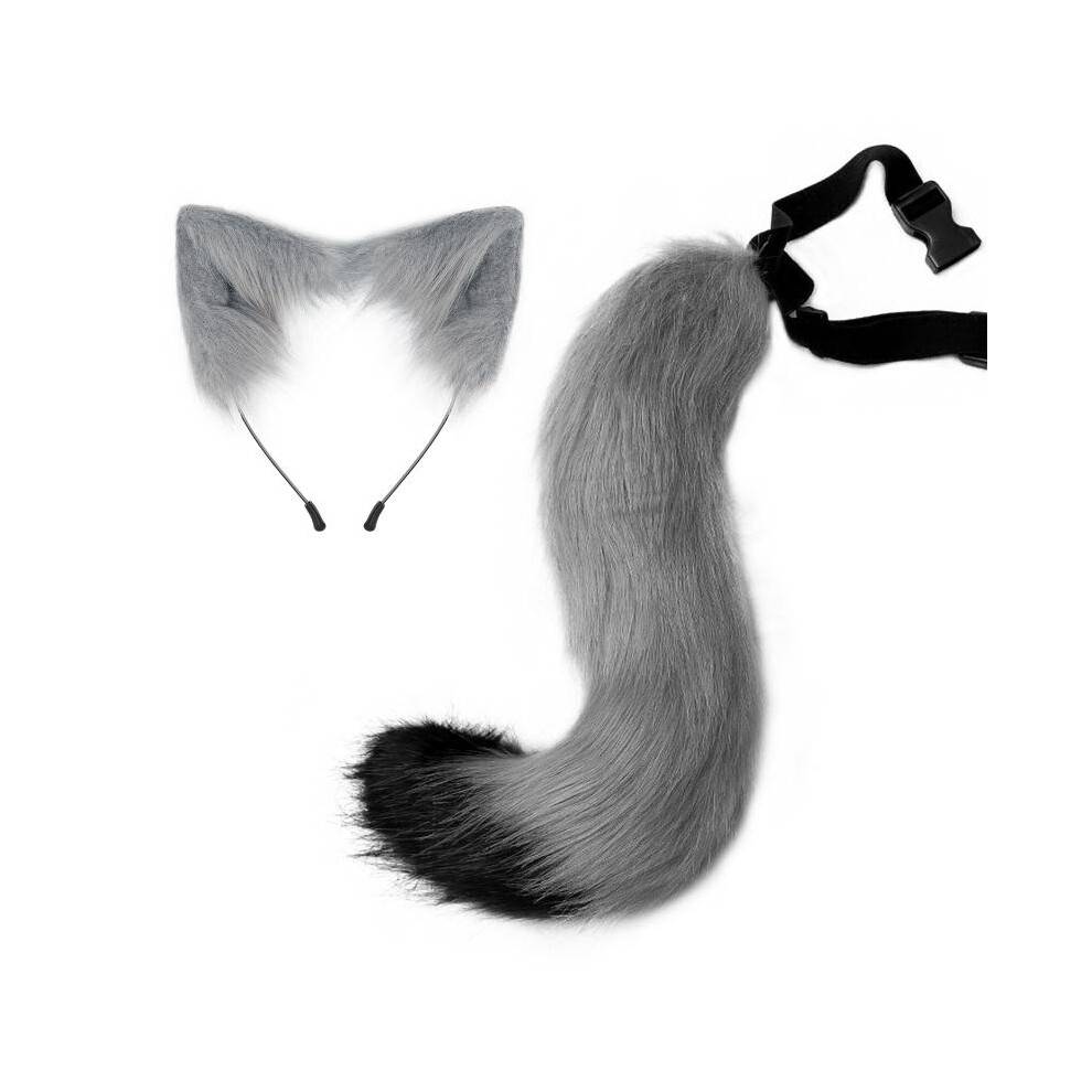 (Pink, All yards) Halloween Faux Fox Fur Tail Cosplay Costume Accessories Animal Ears Headband Set