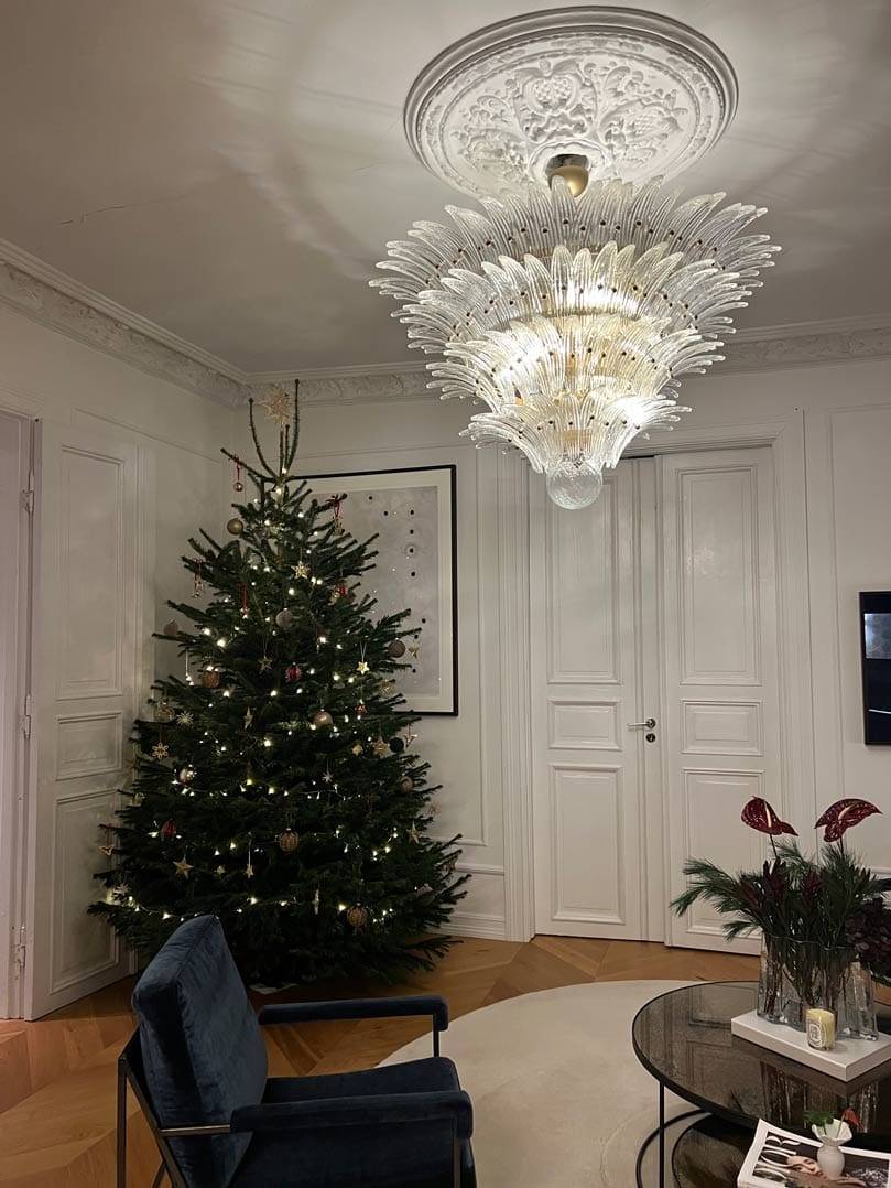 Murano Lysekrone Palmette 163 glas Klar Mat guld uden patinering
