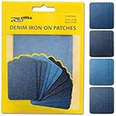 Denim termiska jeanslappar överlägsen kvalitet inomhus utomhus lim starkare 100 % bomull dekoration reparation blandade blå nyanser 12 st (7,5 cm x 10,5 cm)