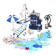 Miniature Kit, 26 Pieces Beach Miniature House Decoration Small Doll House, 4.72x3.15x1.57 inches Sea Theme Beach House for Thanksgiving, Halloween, and Home Décor Colorful