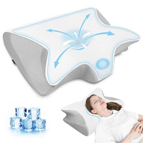 HOMCA Nackkudde 2 i 1 Memory Foam för Alla Sovställningar, Grå Svalkande